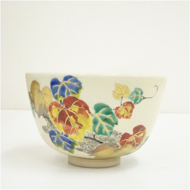 京焼 通次阿山造 仁清写蔦の細道茶碗（共箱） 茶道 抹茶 おしゃれ 抹茶