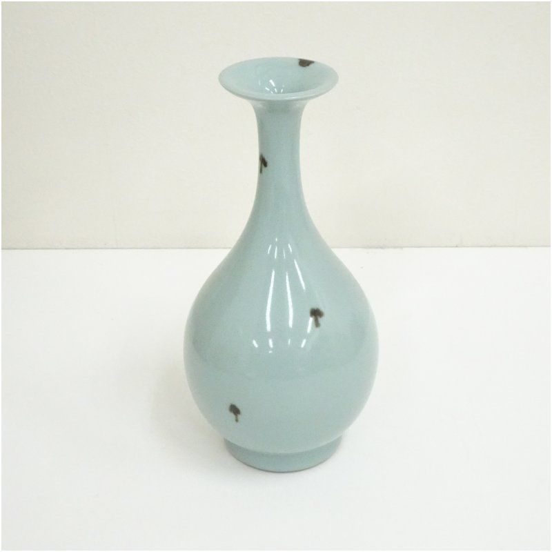 京焼 三代 諏訪蘇山造 飛青磁花入（共箱） 花入れ 茶道 茶道具 花瓶