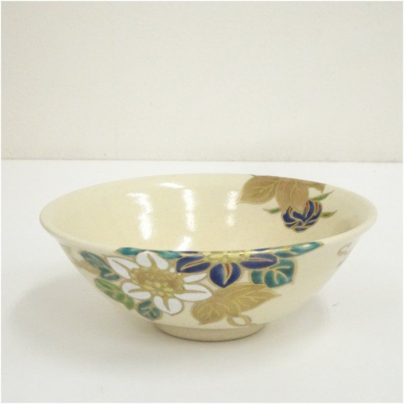 京焼 高台寺窯 森里陶楽造 仁清写鉄仙平茶碗（共箱） 茶道 抹茶