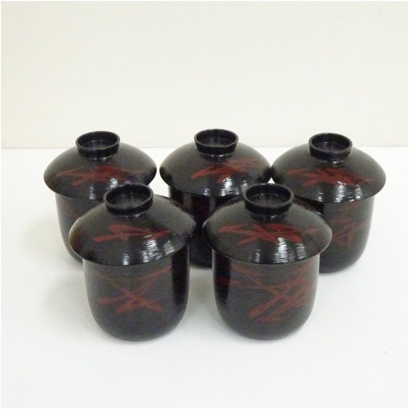 刷毛目塗朱松葉文箸洗5客（箱付） 箸洗い おしゃれ かわいい 懐石 茶