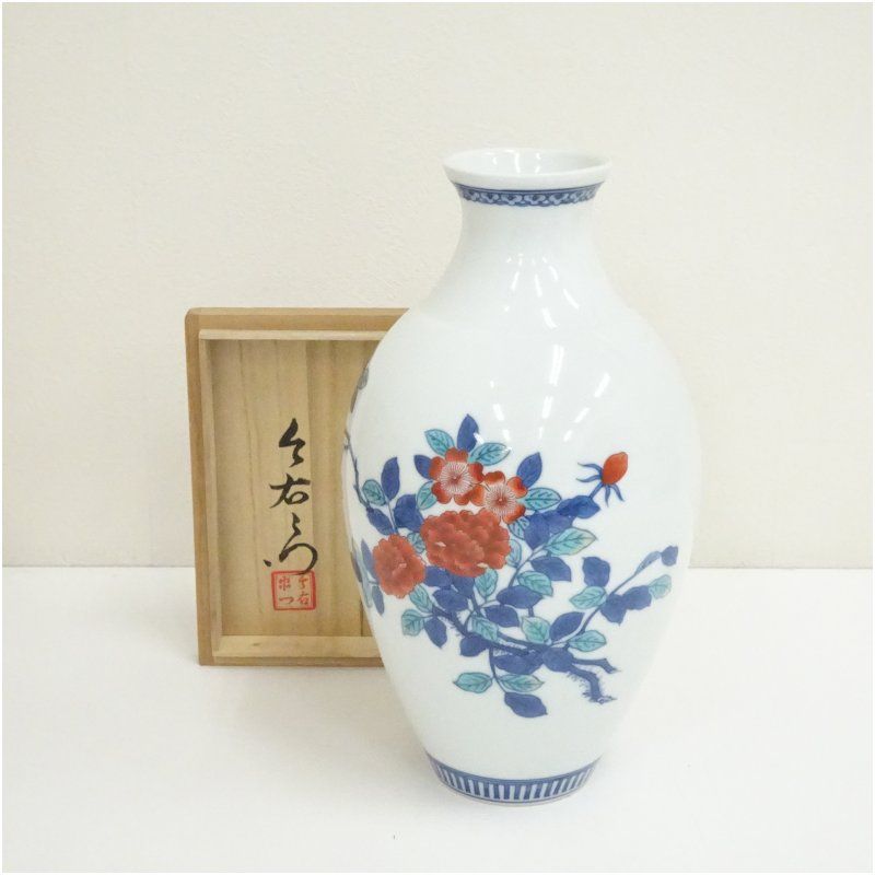 有田焼 今泉今右衛門造 錦薔薇絵花瓶（共箱） 花器 おしゃれ かわいい