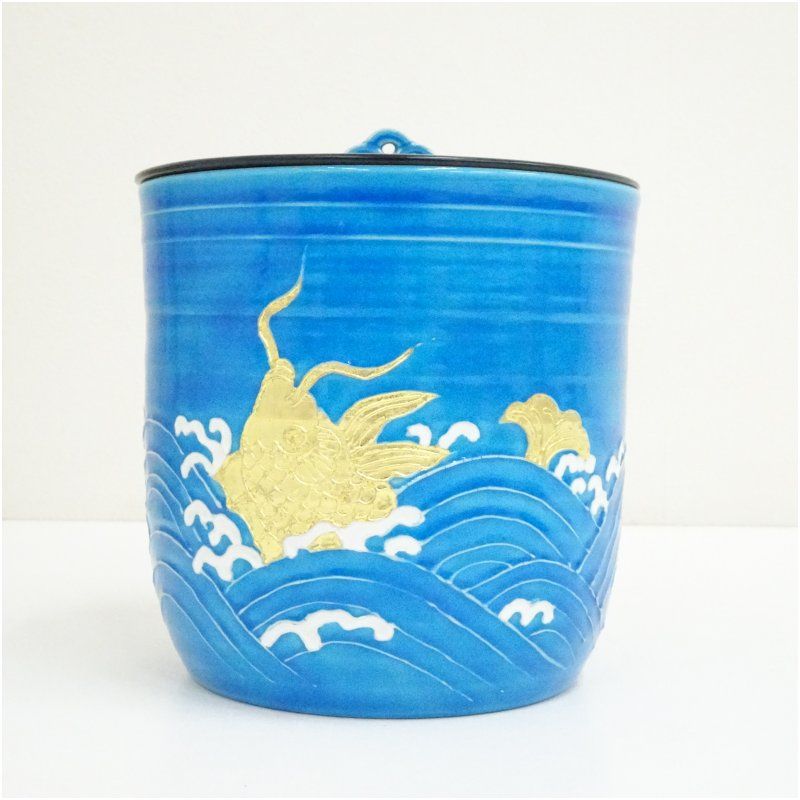 京焼 加藤利昇造 浅黄交趾荒磯水指（共箱） 水指し 茶道 茶道具