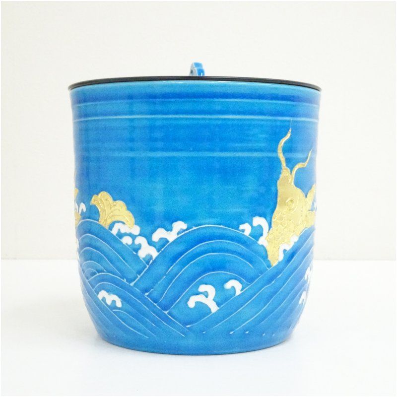 京焼 加藤利昇造 浅黄交趾荒磯水指（共箱） 水指し 茶道 茶道具