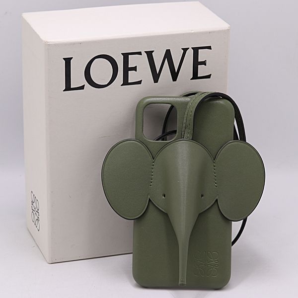 箱付 良品 LOEWE ロエベ エレファント ポケット カーキグリーンカラー