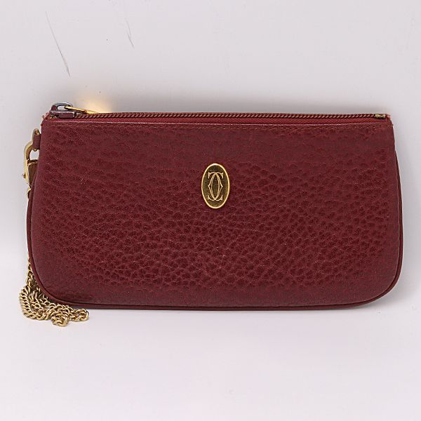 箱付 カルティエ マストライン コインケース レザー ボルドーカラー