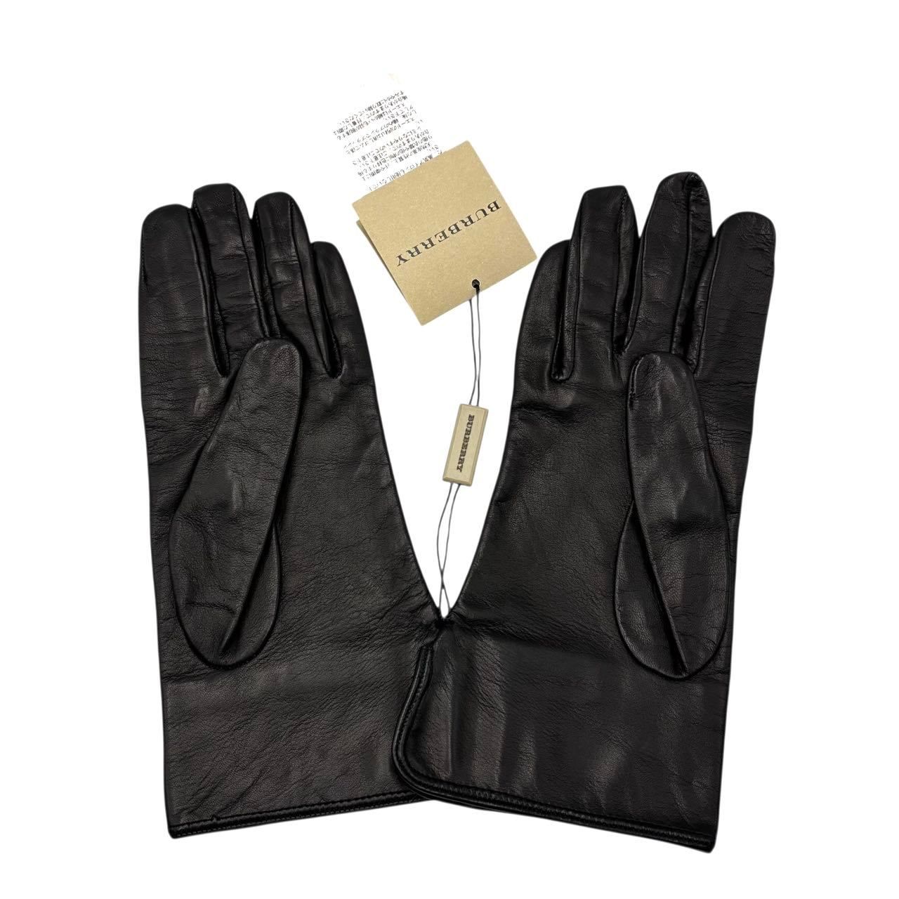 未使用品 BURBERRY バーバリ グローブ 革手袋 レザー シルク ブラック