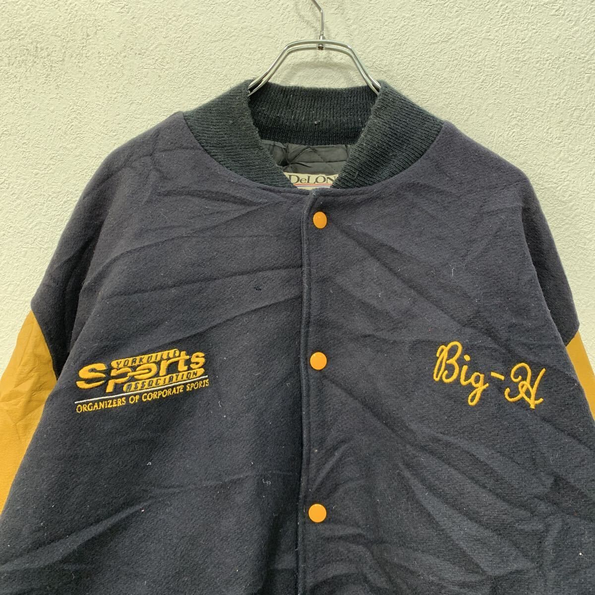 90s USA製 DeLONG スタジアムジャケット 4X ネイビー デロング