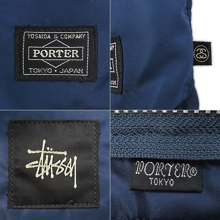 極美品・箱付STUSSY × PORTER コラボ キーフック ネイビー ポーター ステューシー】ヘルメットバッグ コラボ ネイビー トート