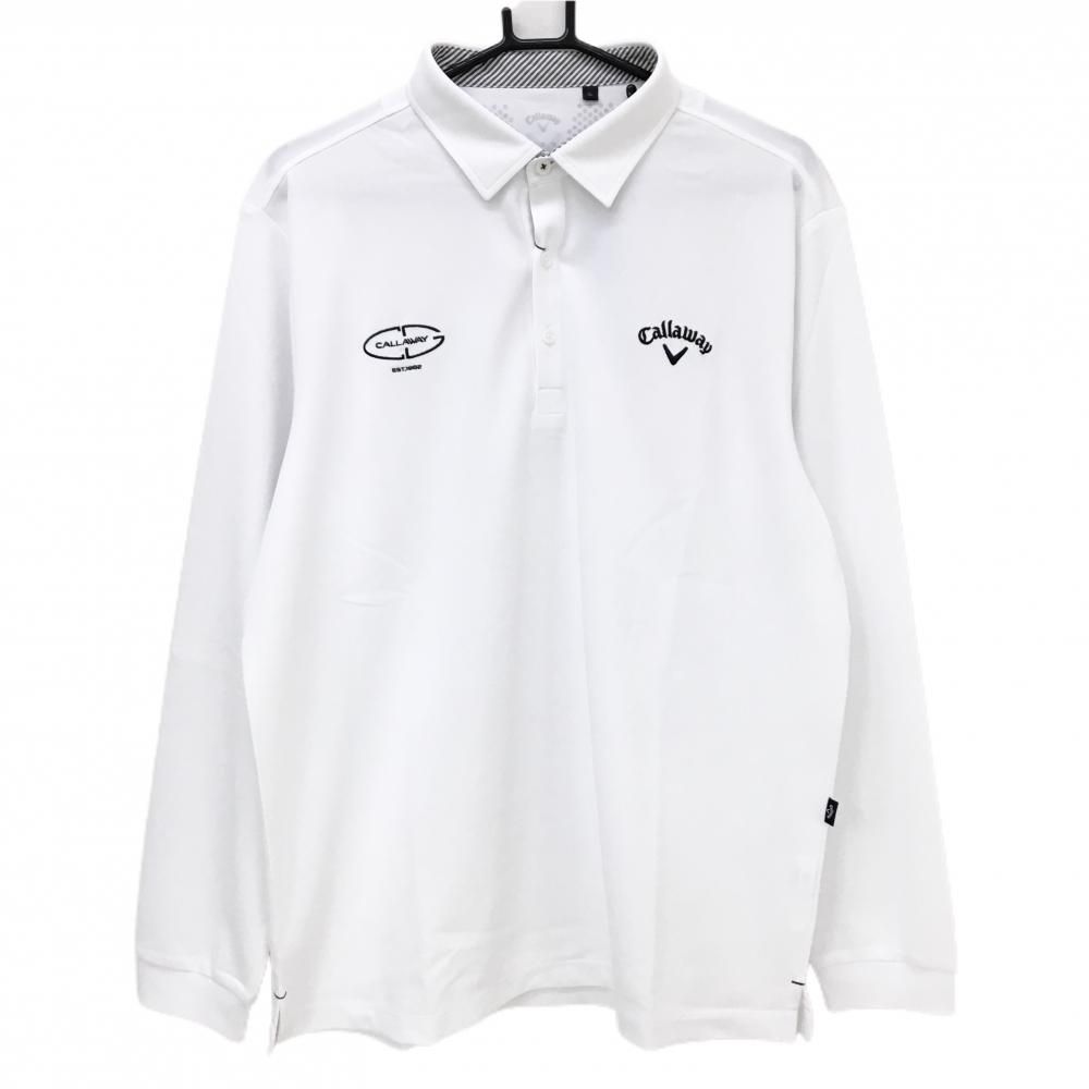 新品】キャロウェイ 長袖ポロシャツ 白 ロゴ刺しゅう黒 吸汗速乾 UPF15