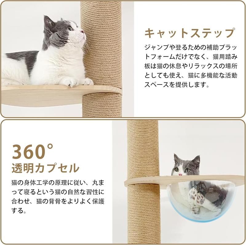 突っ張りキャットタワー 高さ235〜260cm 極太支柱 透明カプセル付き