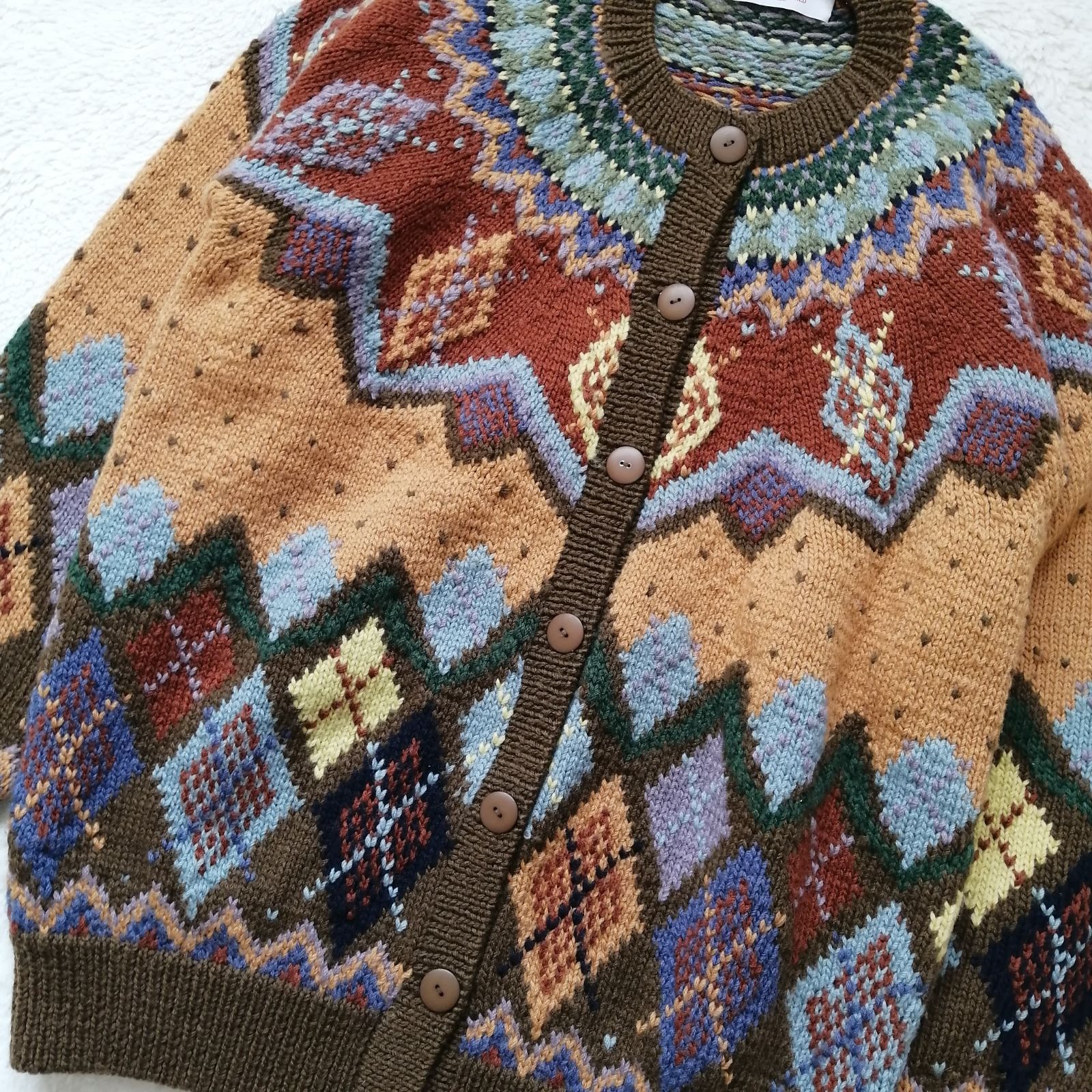 美品☆ワンダフルワールド ニットカーディガン アーガイル ウール