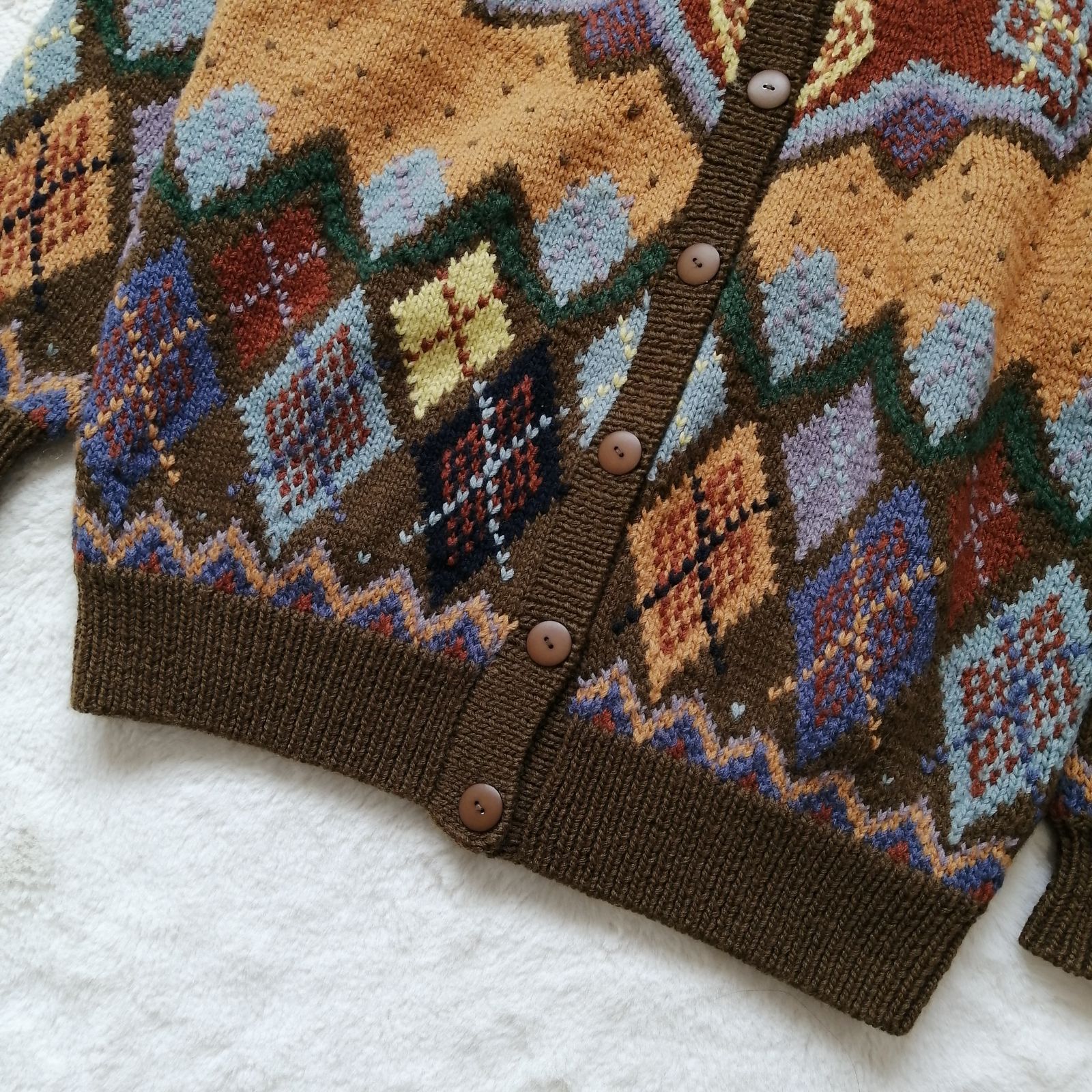 美品☆ワンダフルワールド ニットカーディガン アーガイル ウール