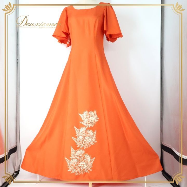 フラダンス 衣装 ワンピース ドレス オレンジ系 アロハスタンダード
