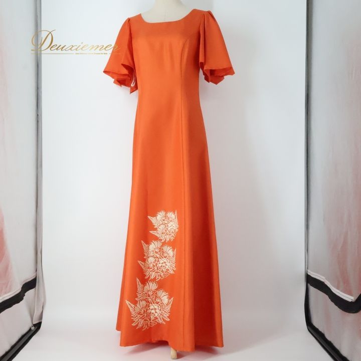 フラダンス 衣装 ワンピース ドレス オレンジ系 アロハスタンダード