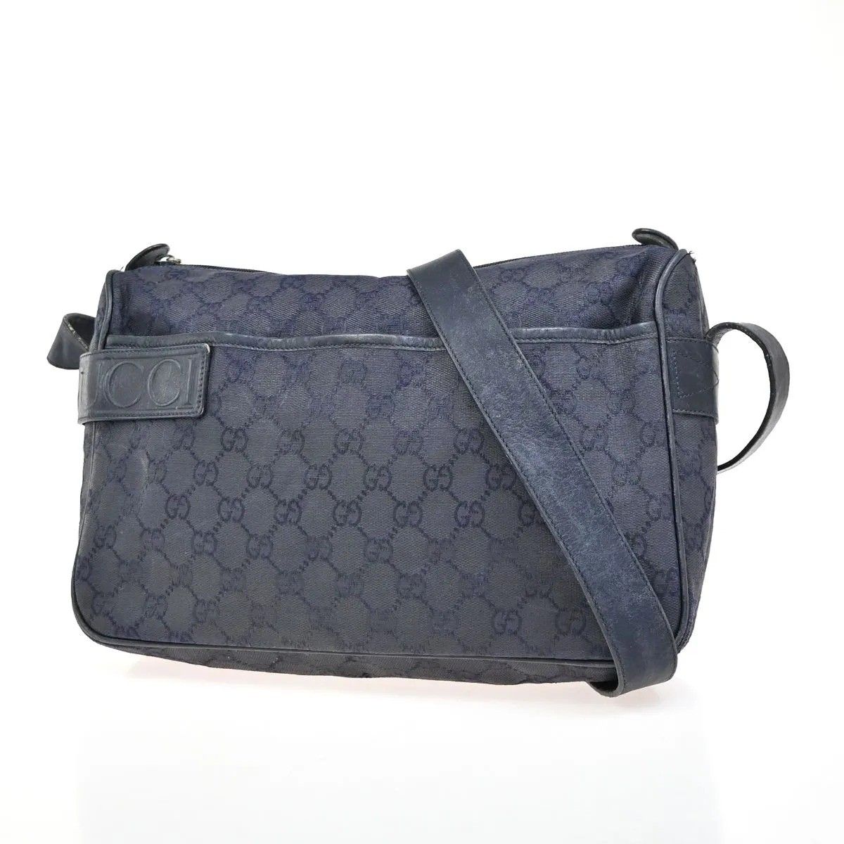 GUCCI グッチ ショルダーバッグ GG キャンバス レザー ネイビー 