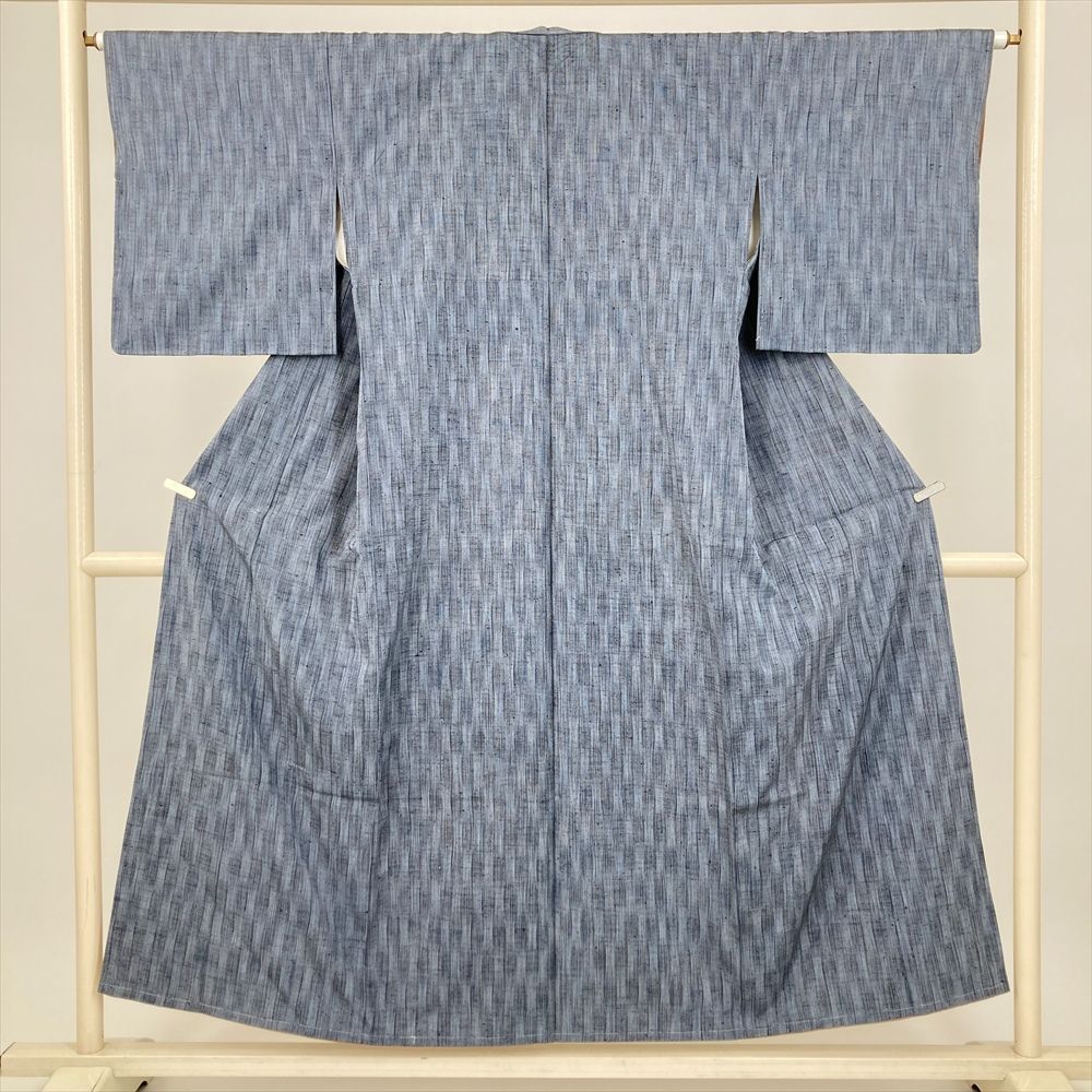 A◇着物くつろぎ 単衣 塩沢紬 絣模様 縮緬 グレー 正絹 小紋 着物 110 -