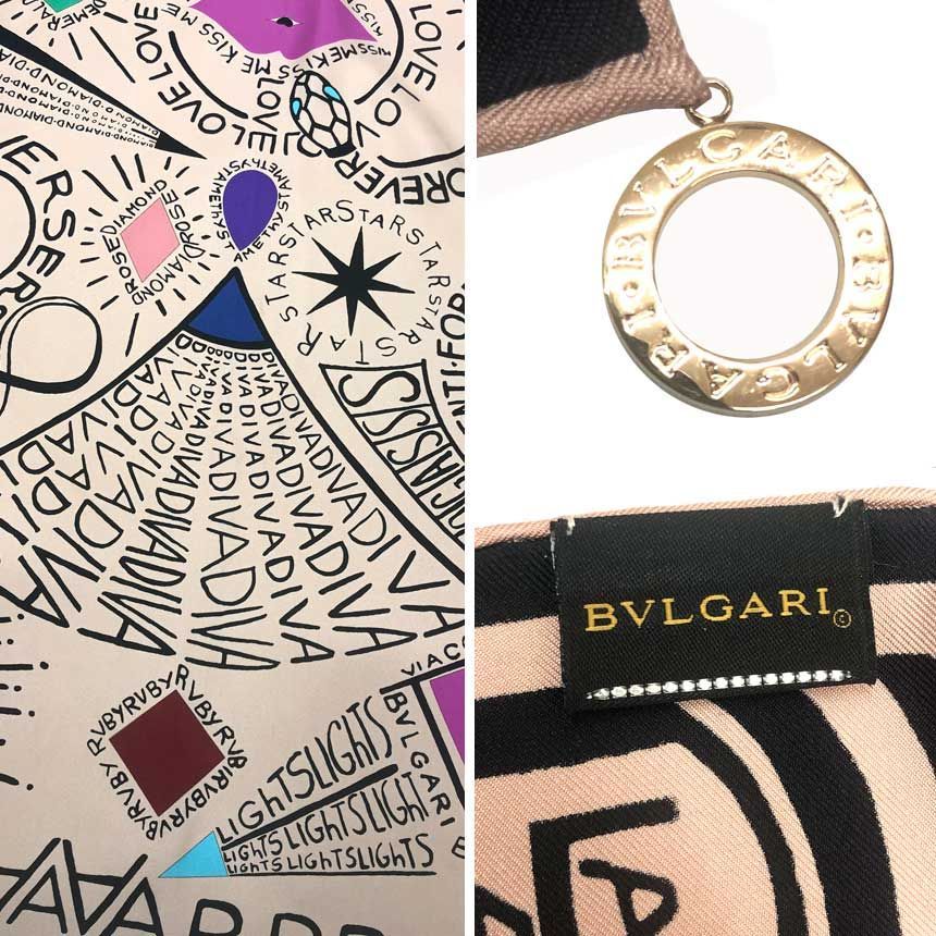 BVLGARI ブルガリ スカーフ HERITAGE ヘリテージ シルク BBチャーム付