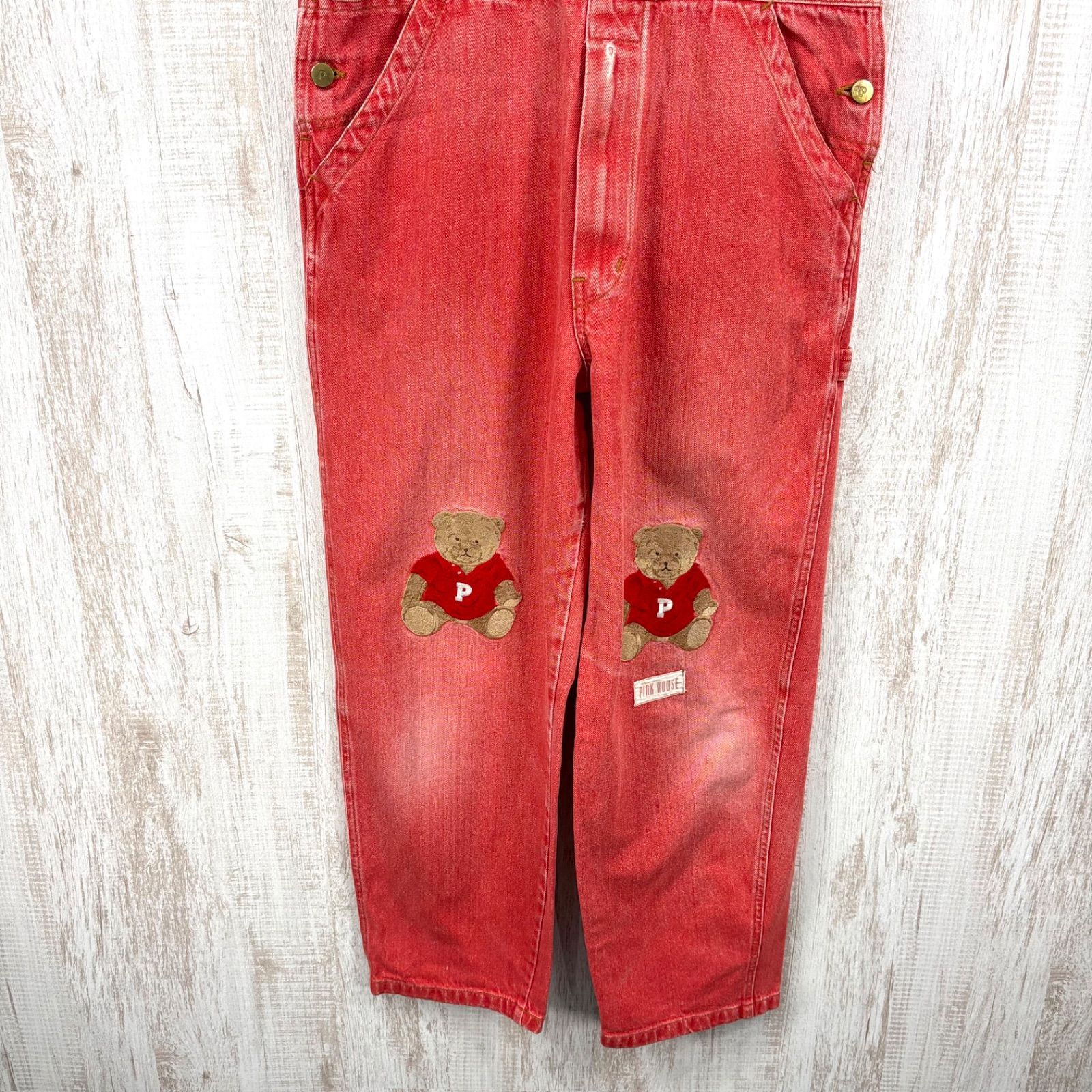 PINK HOUSE ピンクハウス クマ ベア ワッペン刺繍 サロペット