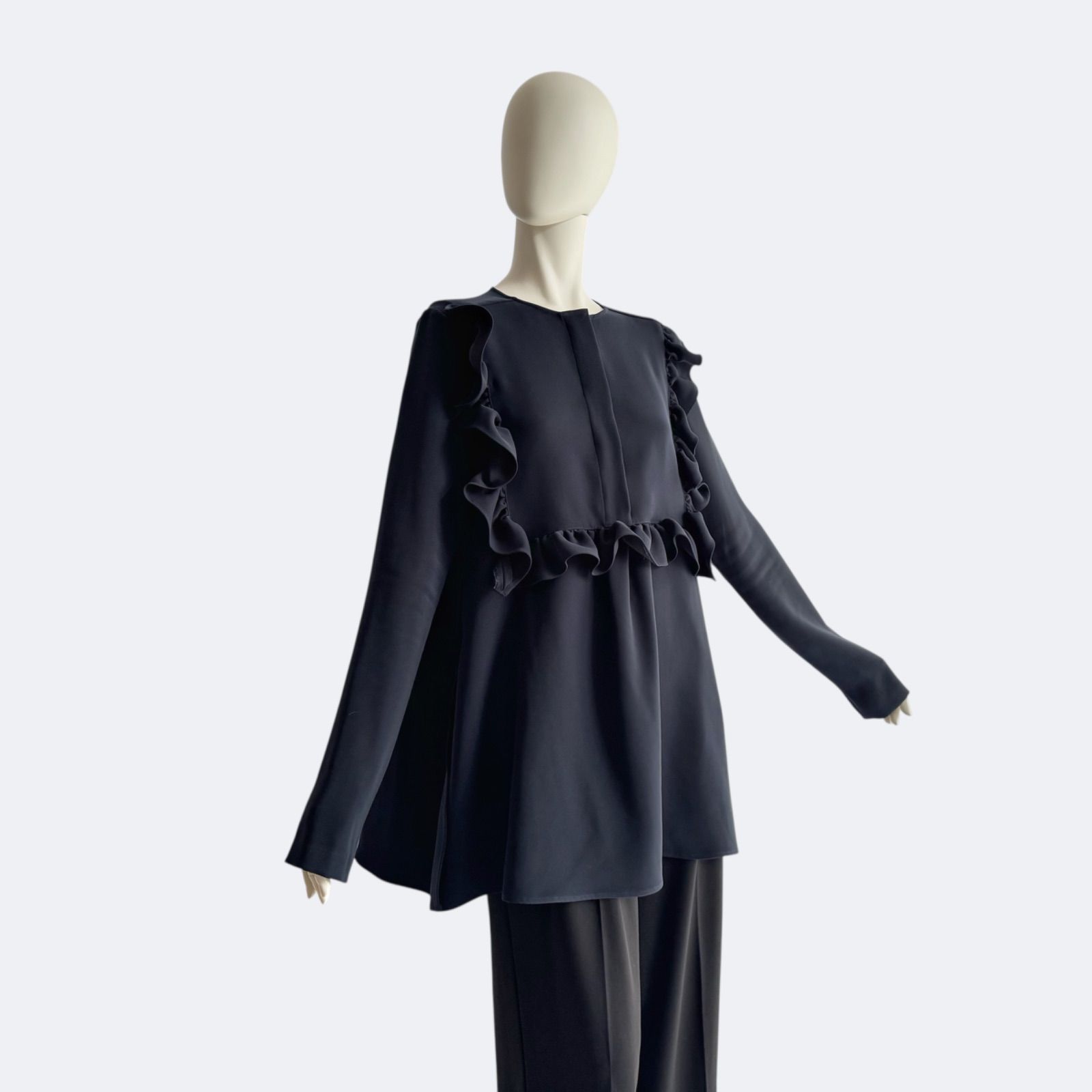 YOKO CHAN ヨーコチャン フリルトリムブラウス ネイビー レディース