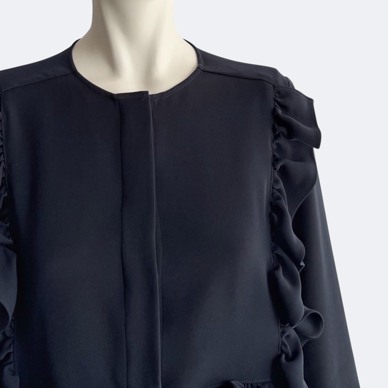 YOKO CHAN ヨーコチャン フリルトリムブラウス ネイビー レディース