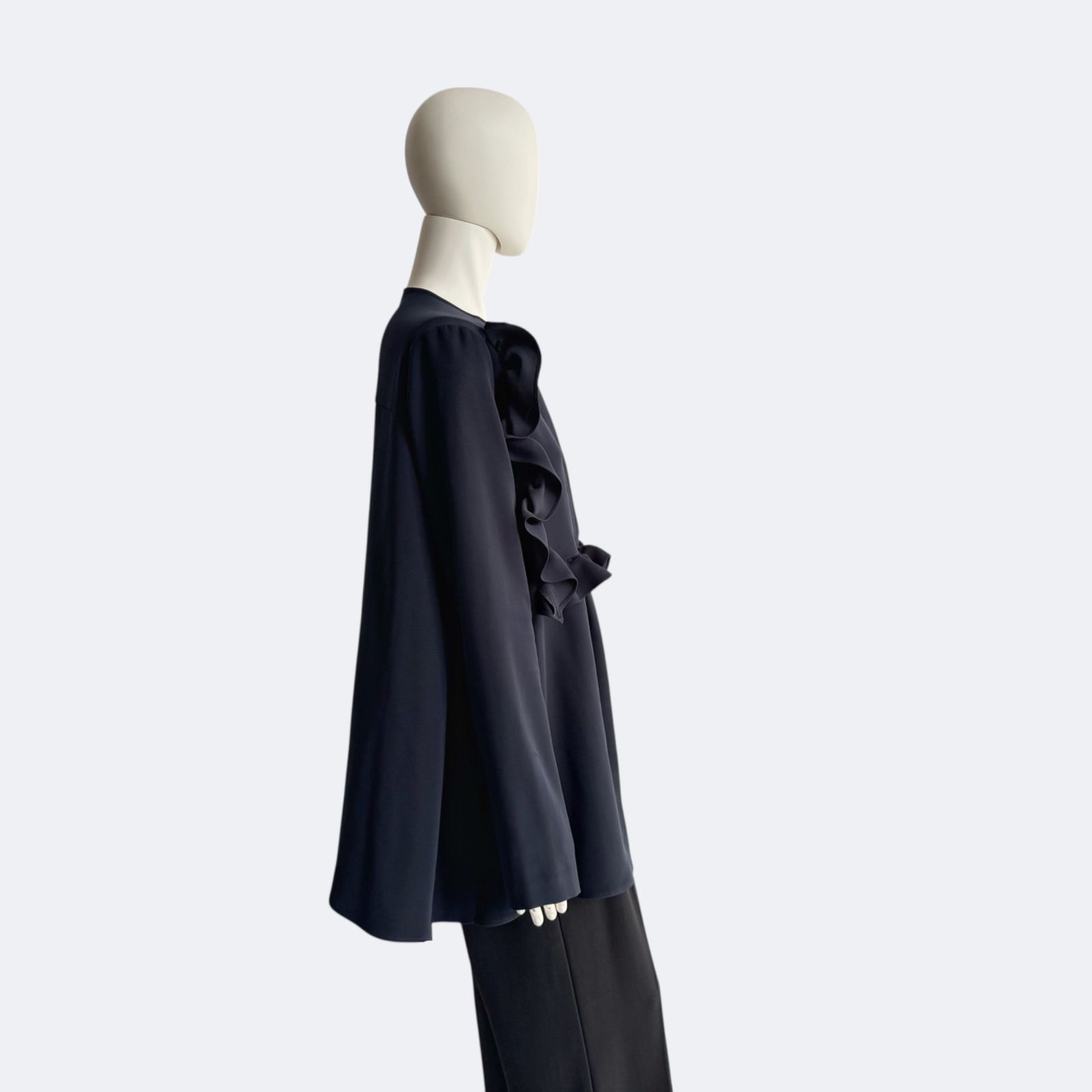 YOKO CHAN ヨーコチャン フリルトリムブラウス ネイビー レディース