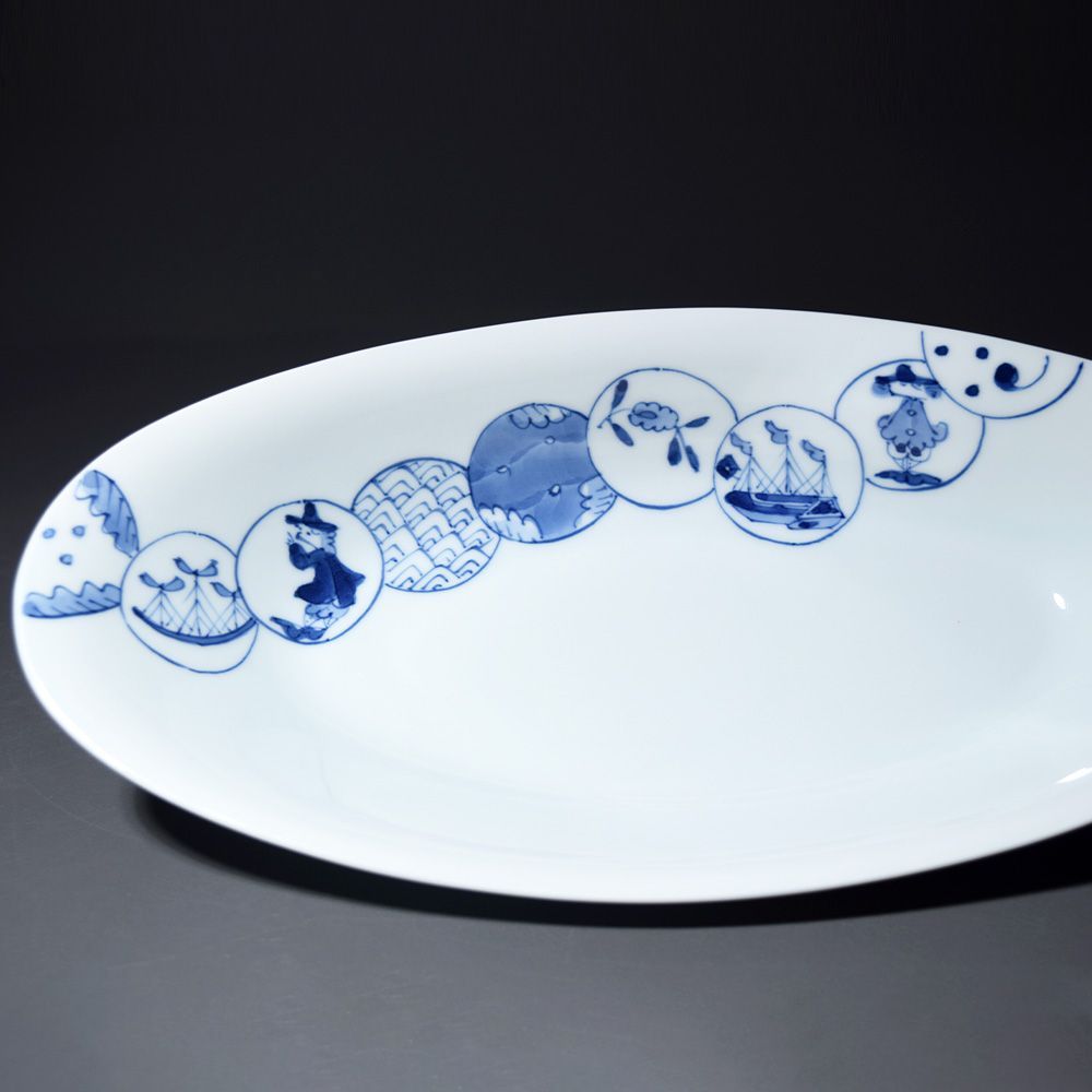 新品未使用品 有田焼 しん窯 青花 異人さん カレー皿 中皿 深皿 和食器