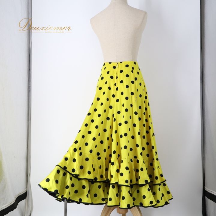 フラメンコ 衣装 ファルダ スカート イエロー系 水玉 ドット柄 黄 黒