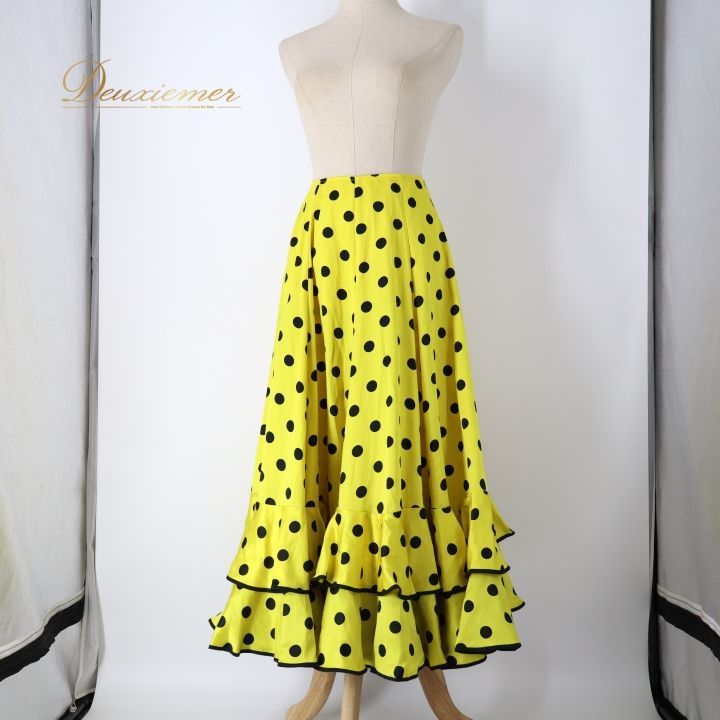 フラメンコ 衣装 ファルダ スカート イエロー系 水玉 ドット柄 黄 黒