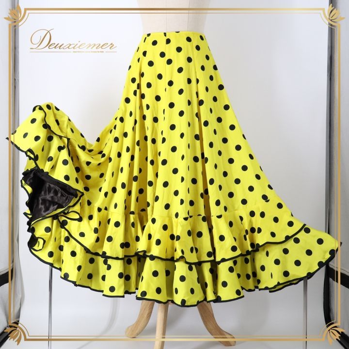 フラメンコ 衣装 ファルダ スカート イエロー系 水玉 ドット柄 黄 黒