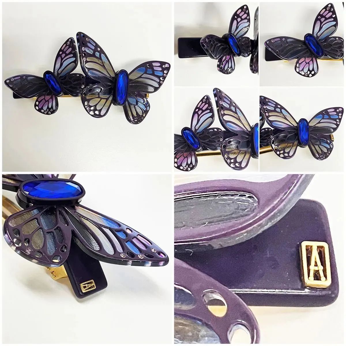 アレクサンドルドゥパリ バレッタ 蝶々 ラインストーン フランス製 希少 ALEXANDRE DE PARIS アレクサンドル ドゥ パリ 蝶々 ストーン バレッタ