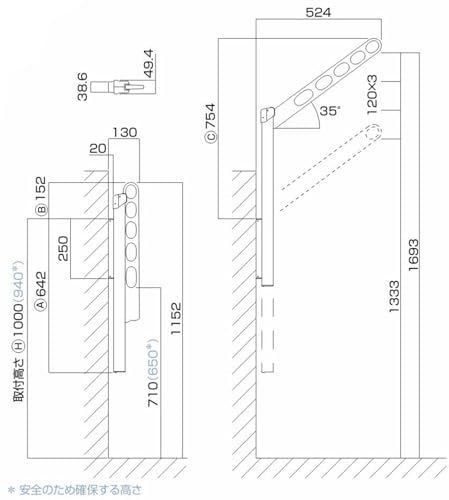 川口技研 アルミダイカスト アルミ押出形材 ポリアセタール 腰壁用物干し ホスク