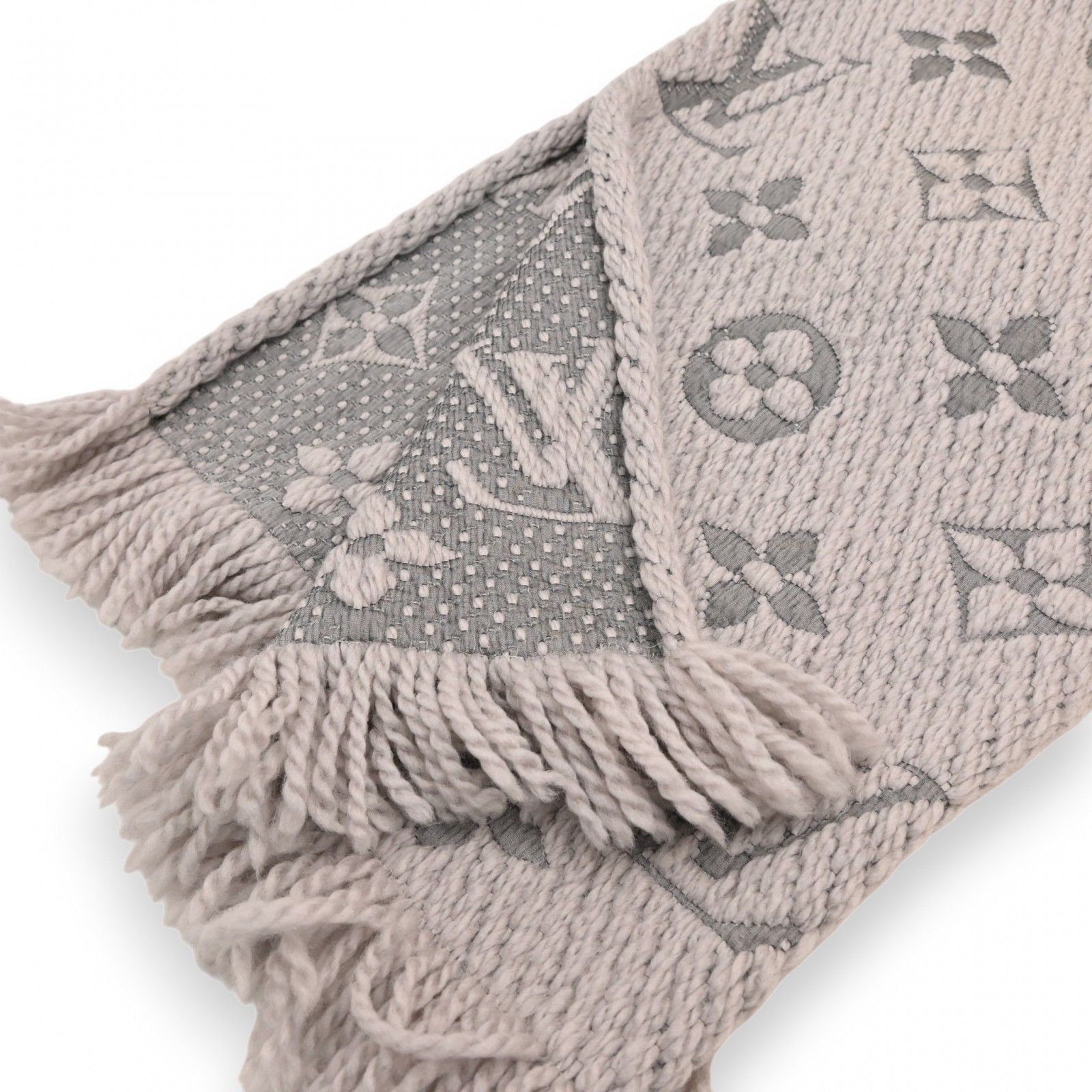 ルイヴィトン モノグラム エシャルプ ロゴマニア マフラー グレー A