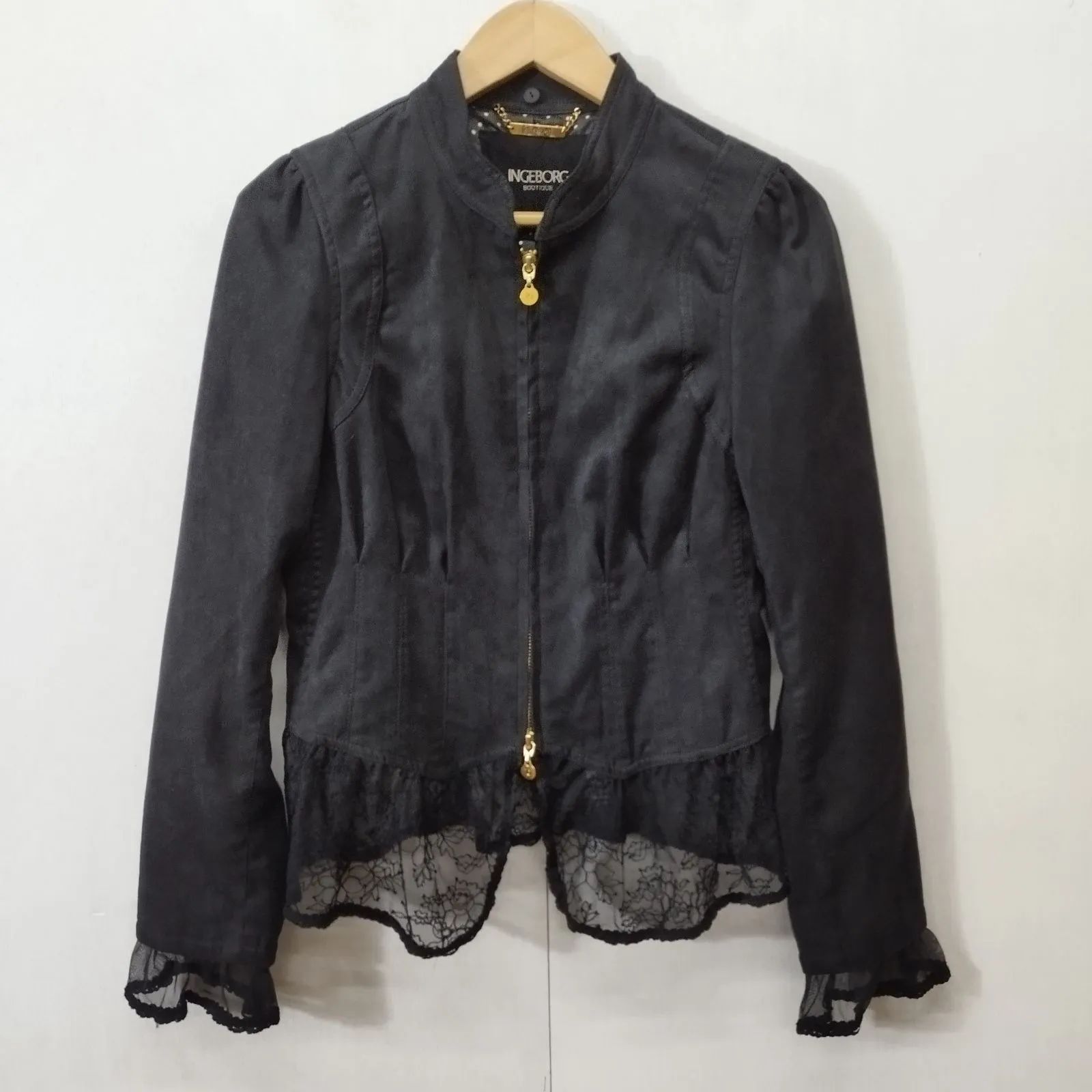 INGEBORG インゲボルグ ジップアップ ノーカラー ジャケット レース 