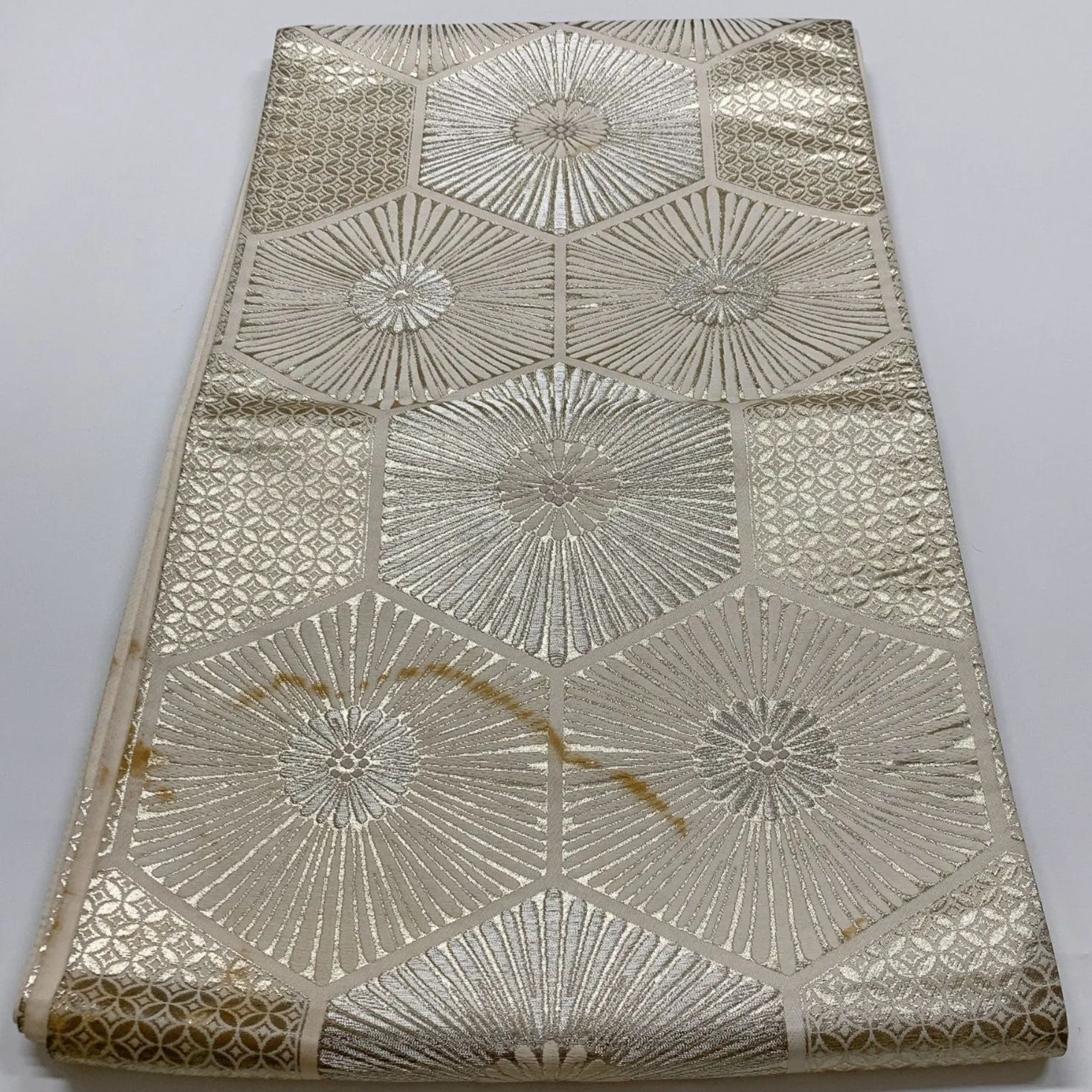 6857］袋帯 花亀甲文様 シルバー 六通 正絹 着物 フォーマル - メルカリ