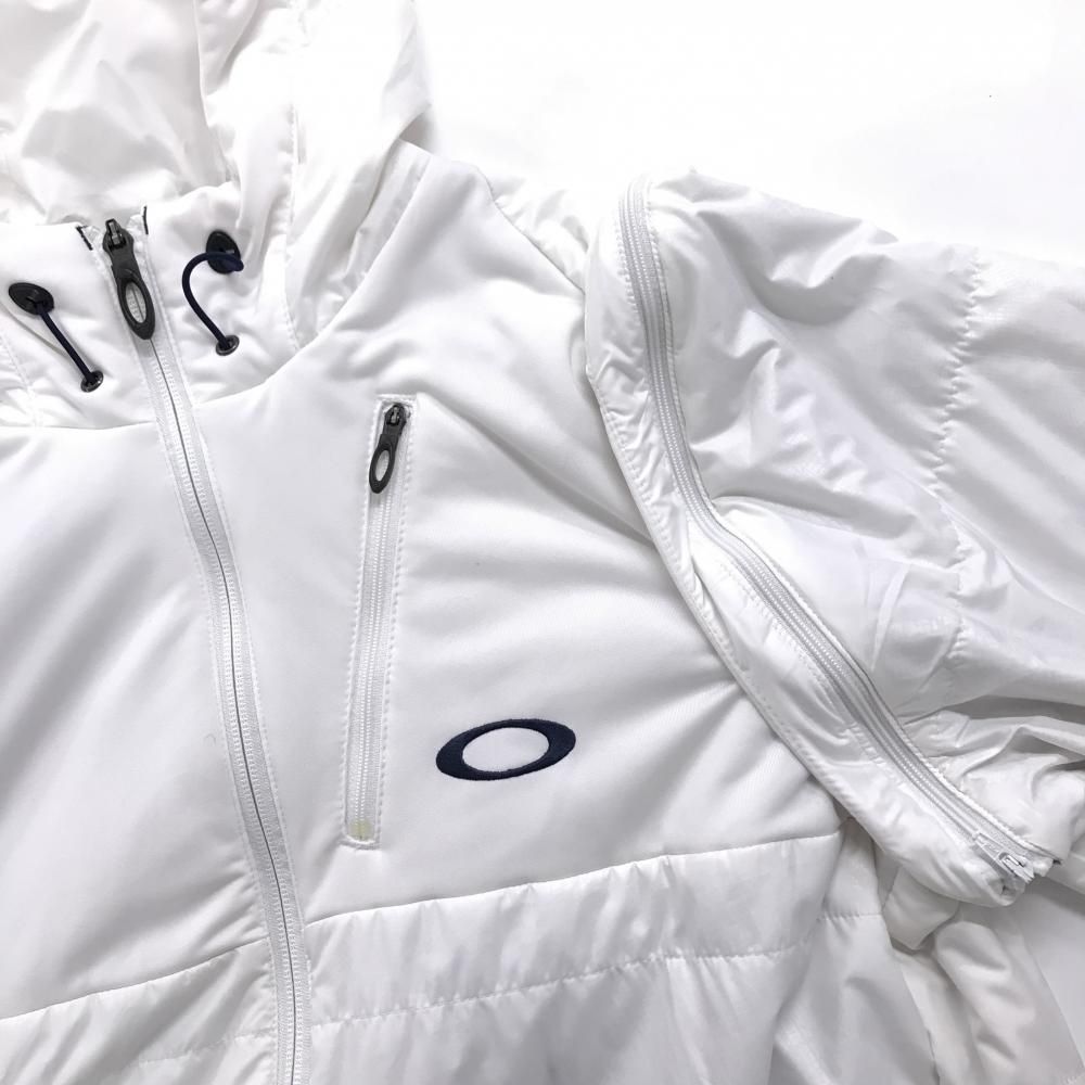オークリー 2WAY中綿ジャケット 白 地模様 袖着可 メンズ XL ゴルフ