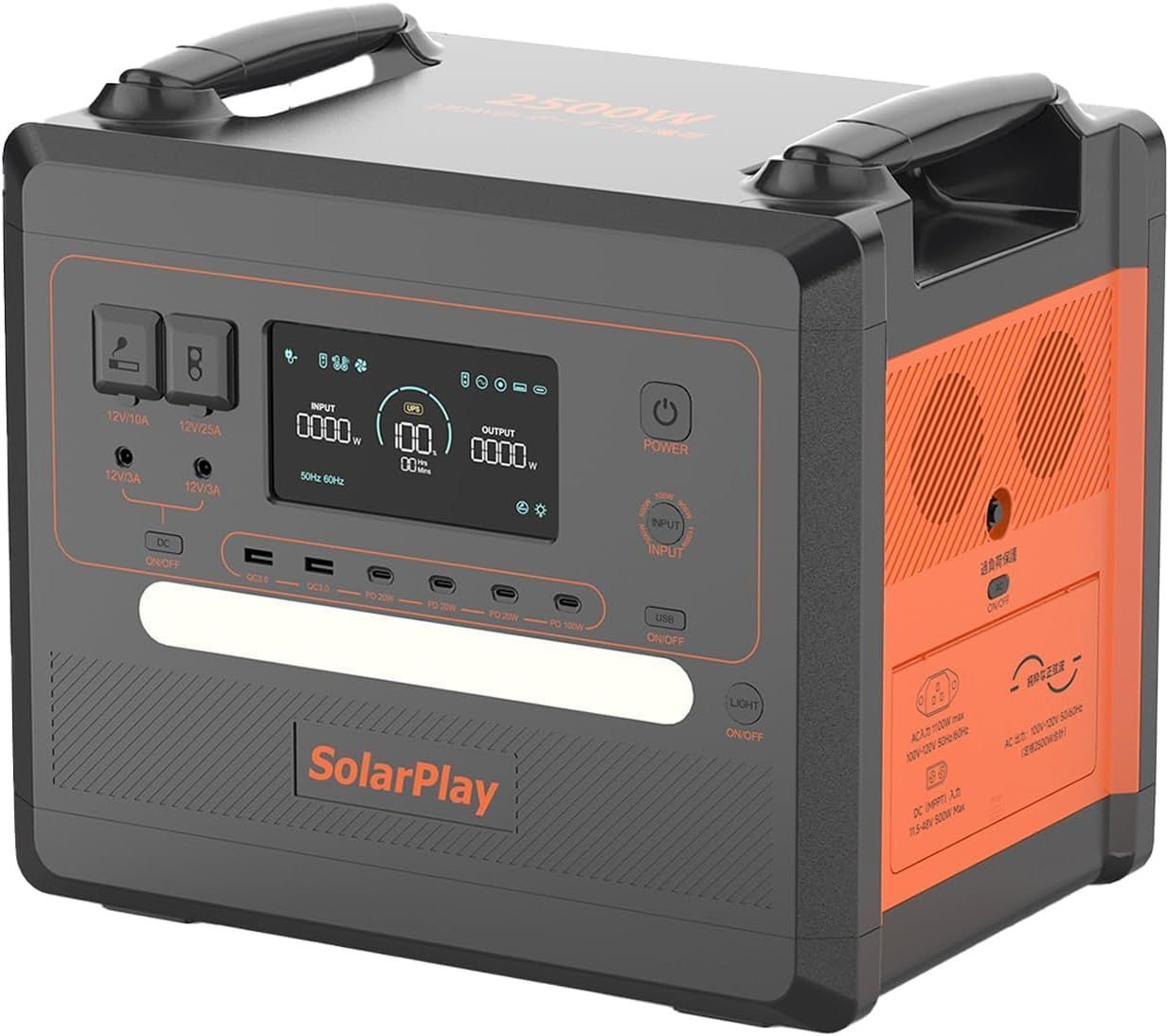 ポータブル電源 2500 大容量 2300 Wh|720000 mAh リン酸鉄リチウム電池 1.5時間満充電 入力電力調整可 AC W 瞬間最大5000 |DC|USB|XT 60出力 14台デバイス同時充電 50 Hz|60 Hz UPS機能 ソーラー充電