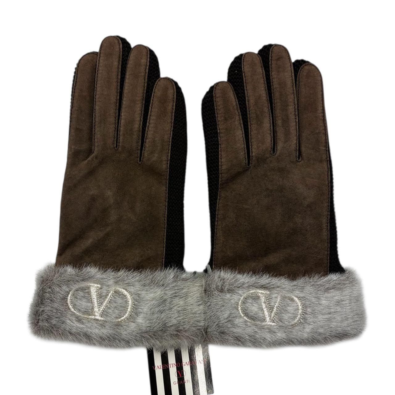 未使用品 VALENTINO GARAVANI ヴァレンティノ・ガラヴァーニ グローブ ファー付きレザー手袋 ブラウン 寸法21CM