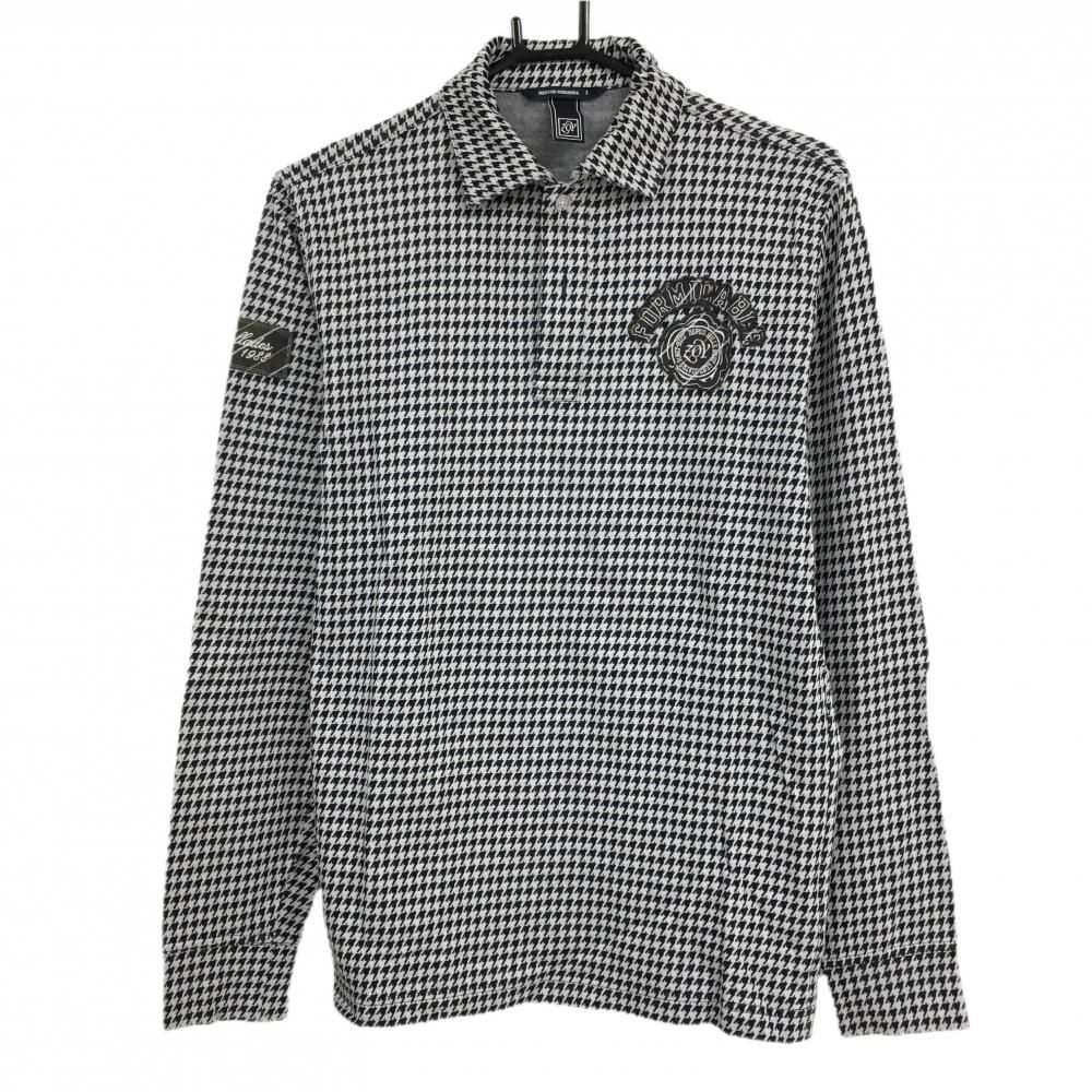 ゾーイ 長袖ポロシャツ 白×黒 千鳥格子 ワッペン メンズ 2(M) ゴルフ