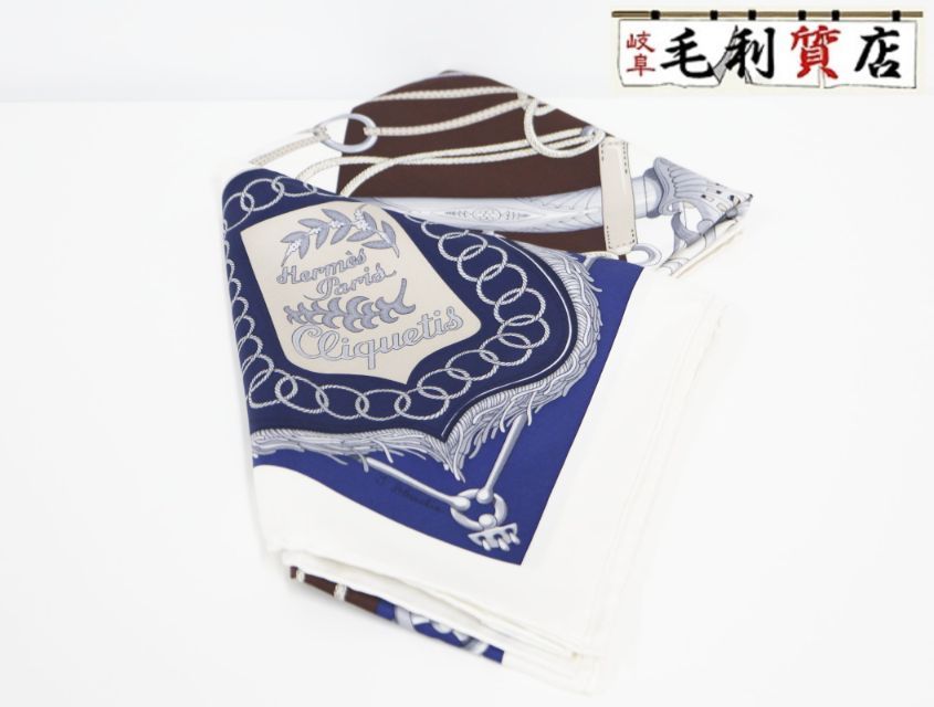 エルメス HERMES カレ90 クリケティス Cliquetis ホワイト×ブラウン