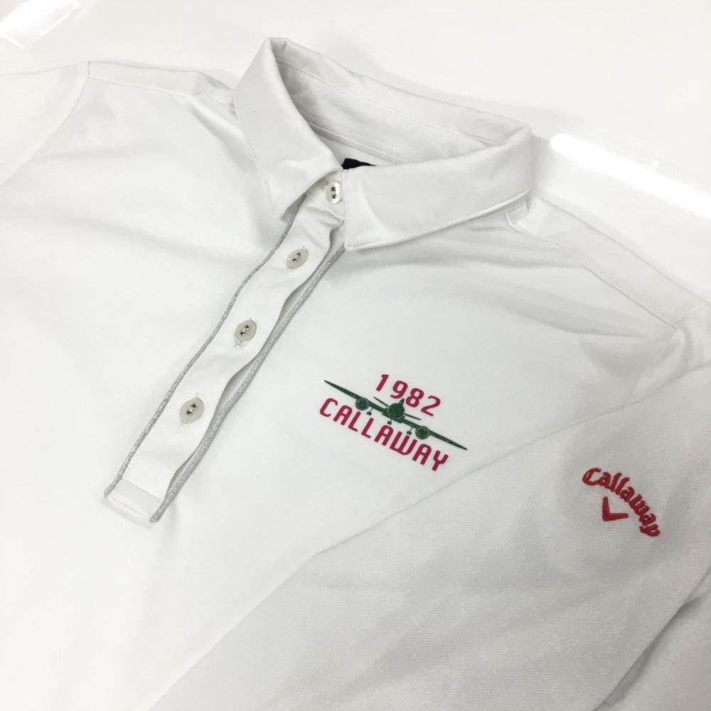 超美品】キャロウェイ 長袖ポロシャツ 白×ピンク 飛行機プリント 袖