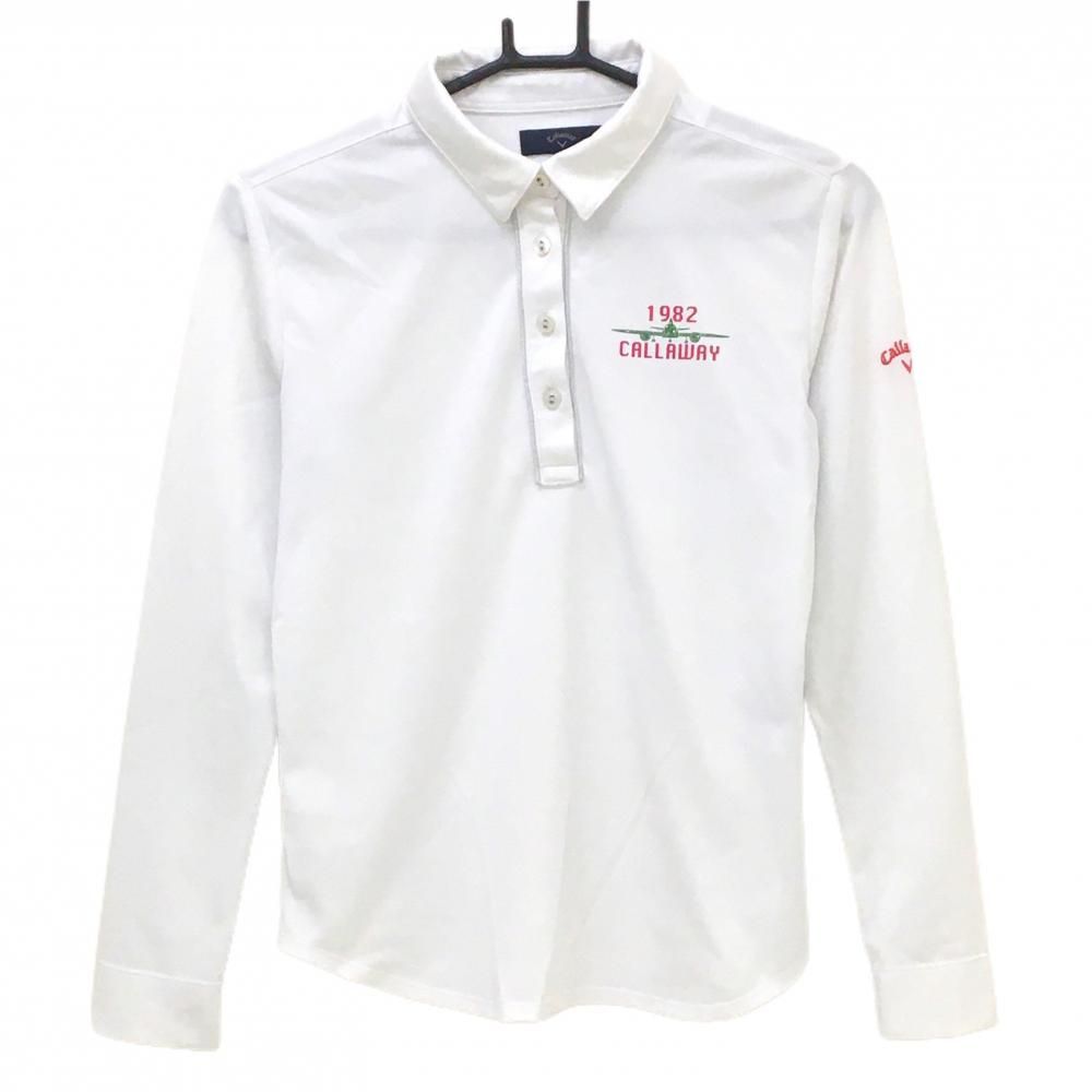 超美品】キャロウェイ 長袖ポロシャツ 白×ピンク 飛行機プリント 袖