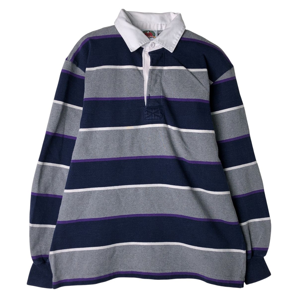BARBARIAN ラガーシャツ グレー/青/白/紫 古着 バーバリアン BARBARIAN ボーダー柄 長袖 ラガーシャツ カナダ製