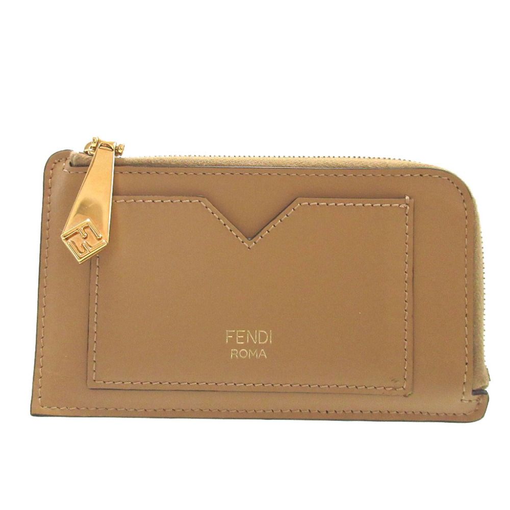 美品 フェンディ FFダイヤモンド 8M0489 レザー ベージュ カードケース