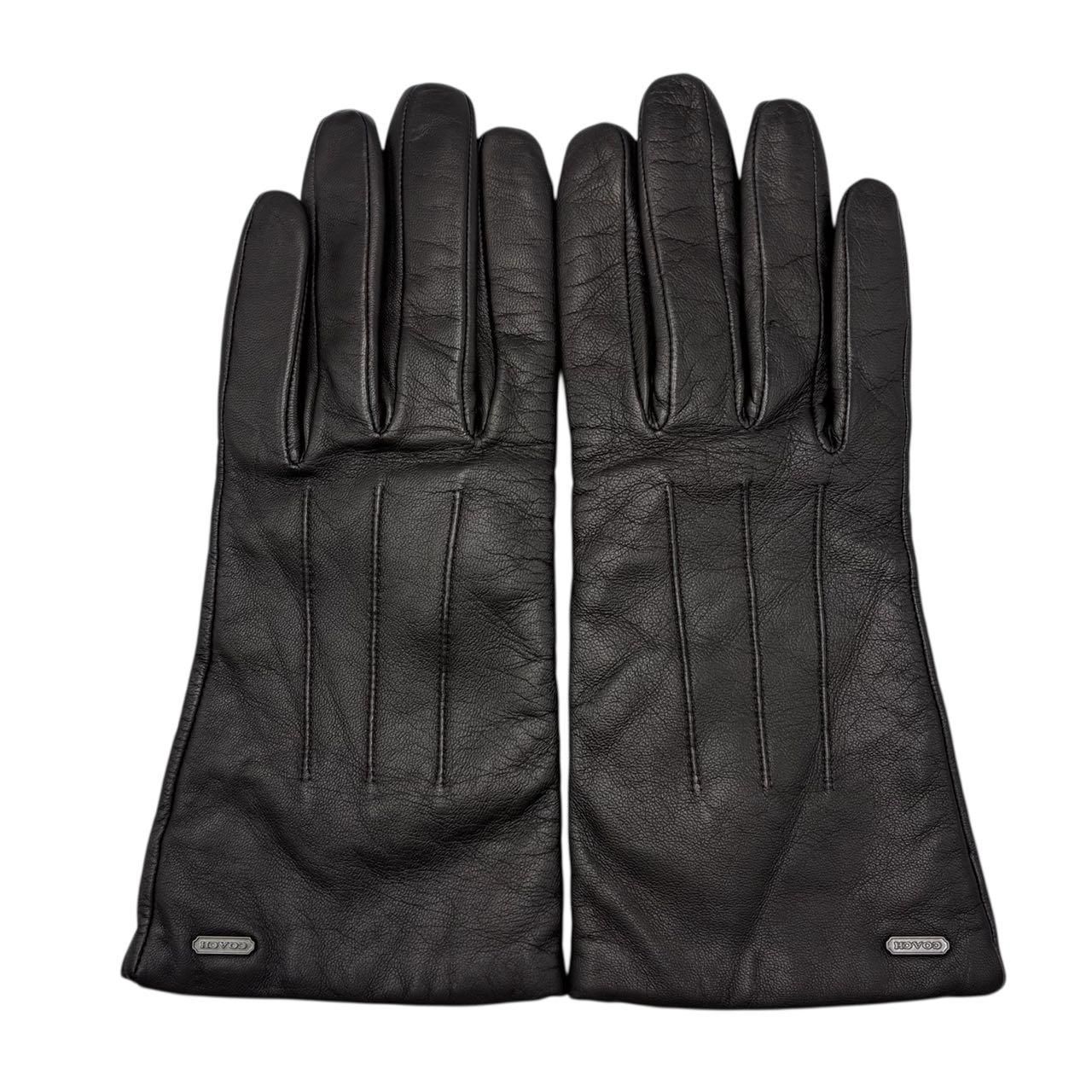 極美品 COACH コーチ 手袋 グローブ 革手袋 レザー ウール ブラック