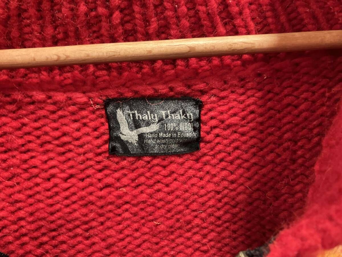 Thaly Thaky ニット エクアドル製 ジップアップ フラワー レッド80s