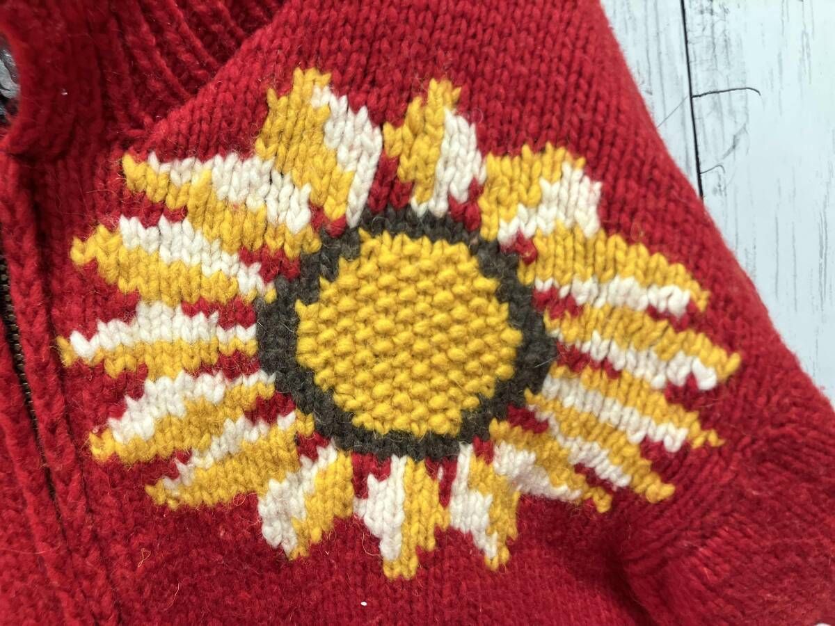 Thaly Thaky ニット エクアドル製 ジップアップ フラワー レッド80s