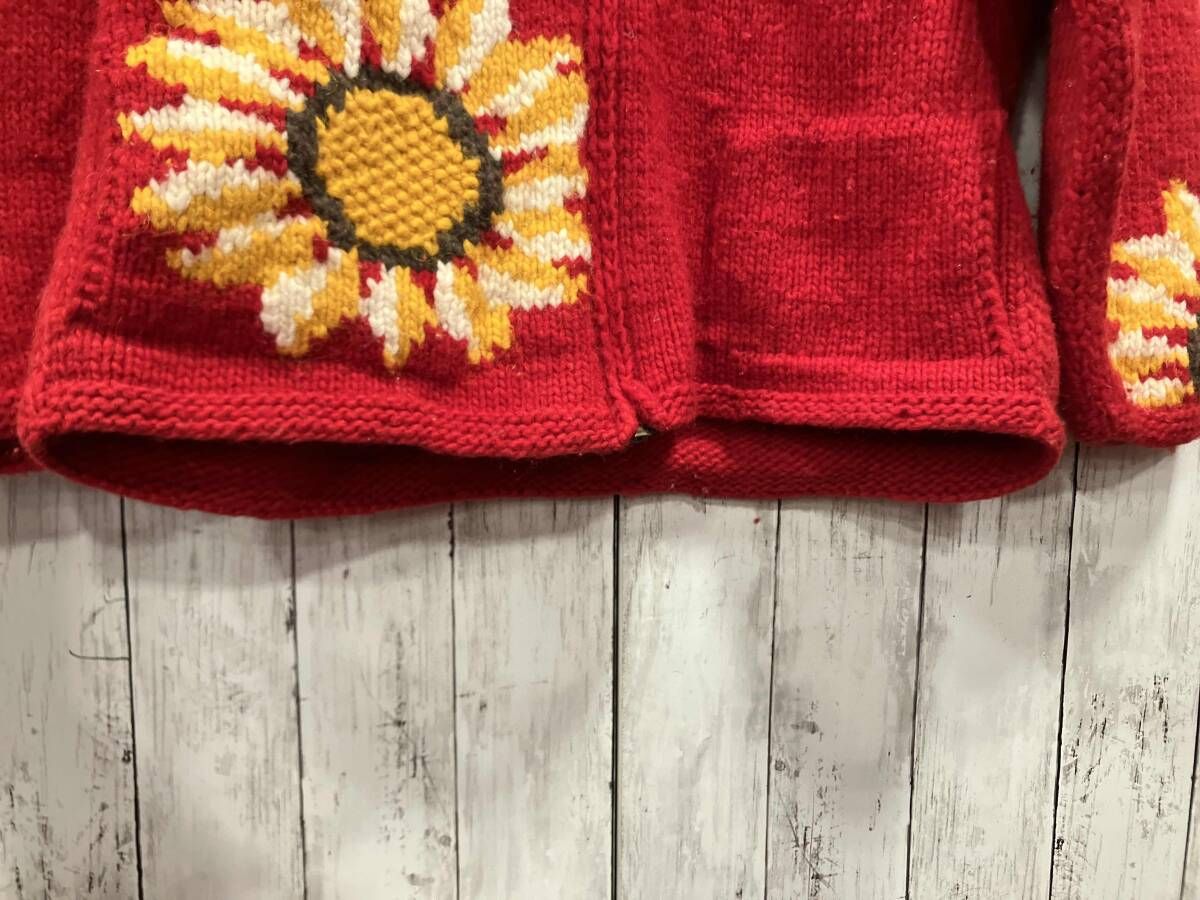 Thaly Thaky ニット エクアドル製 ジップアップ フラワー レッド80s