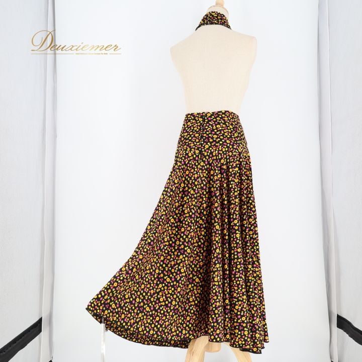 フラメンコ 衣装 ファルダ スカート シージョ セット ブラック系 花柄