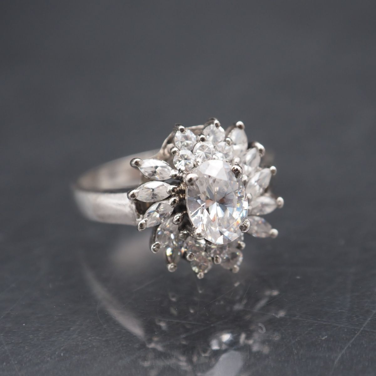 L043 ダイヤモンド風 925刻印 リング デザイン シルバー 指輪 11-12号