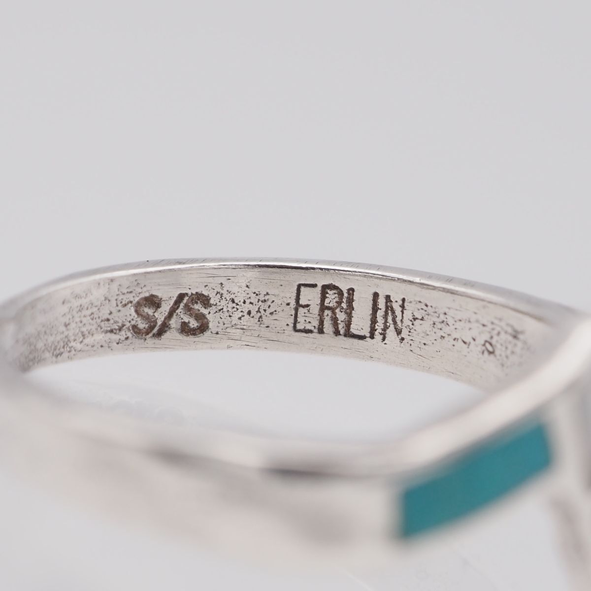 L070 ターコイズ風 シェル S/S刻印 リング インレイ デザイン シルバー